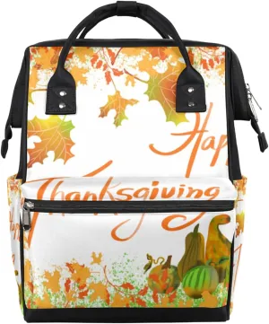 Thanksgiving Day Maple Leaves Pattern Diaper Bag Tote Large Capacity Waterproof with Adjustable Shoulder Strap and Pram Straps Mommy Bag for Hospital Beach Weekender Travel