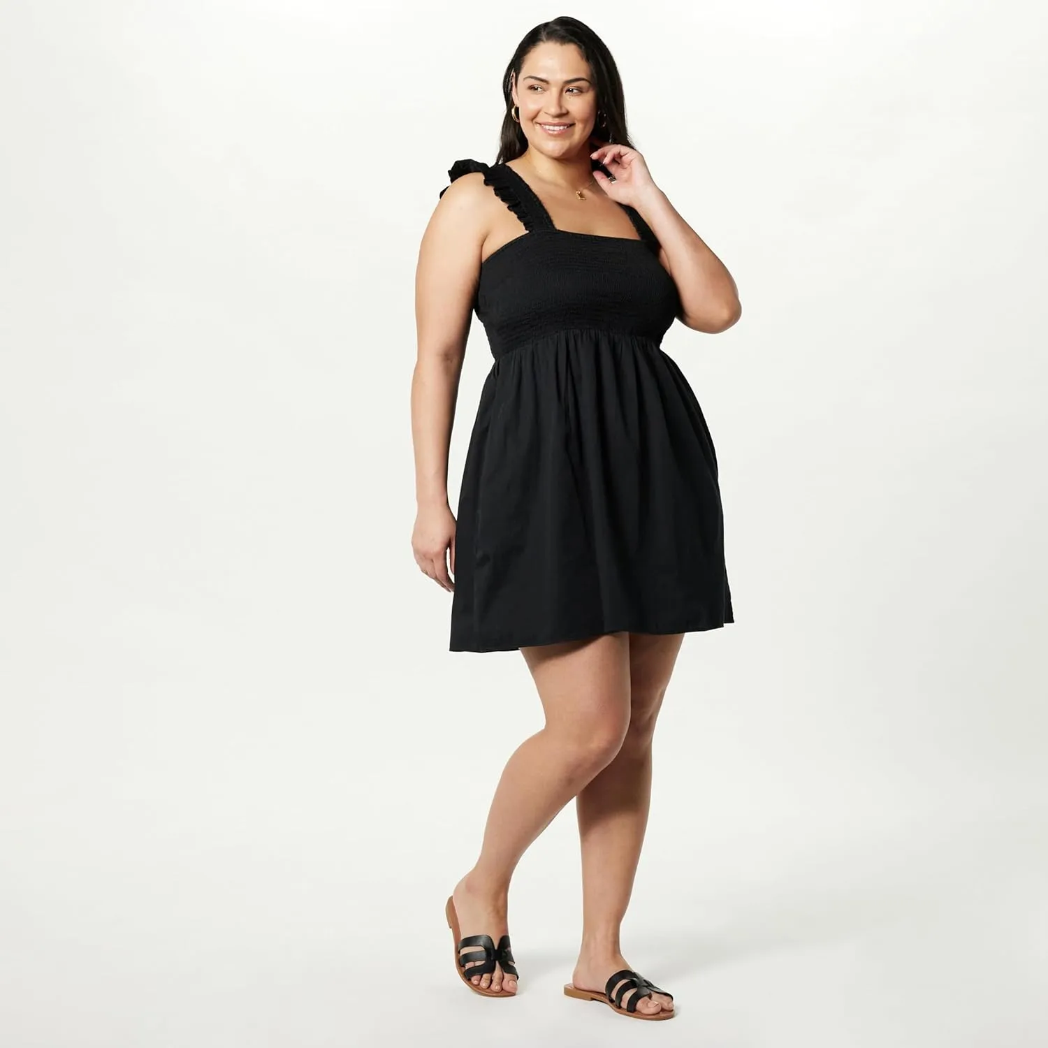 The Drop Women's Kari Ruffled-Shoulder Smocked Mini Dress