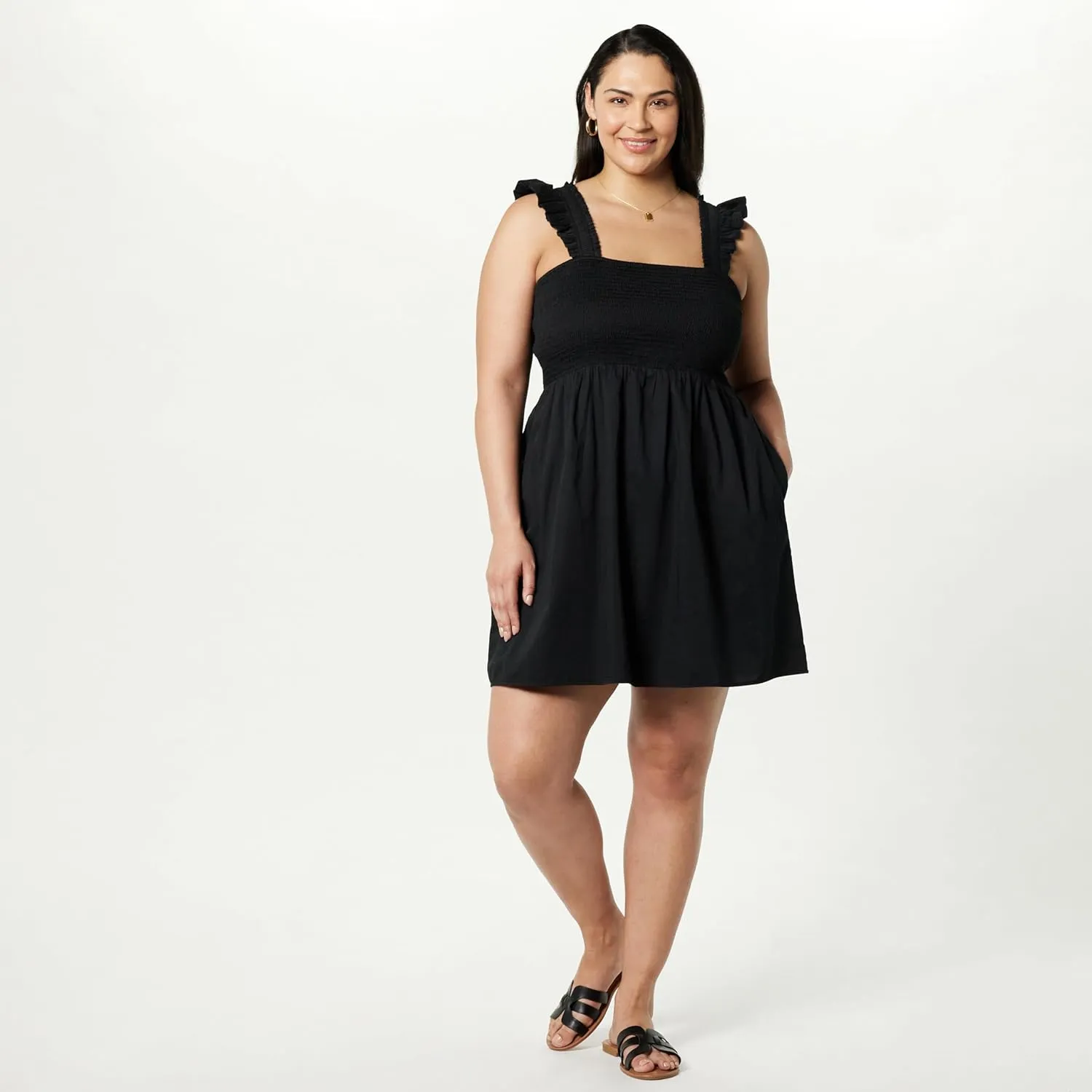 The Drop Women's Kari Ruffled-Shoulder Smocked Mini Dress