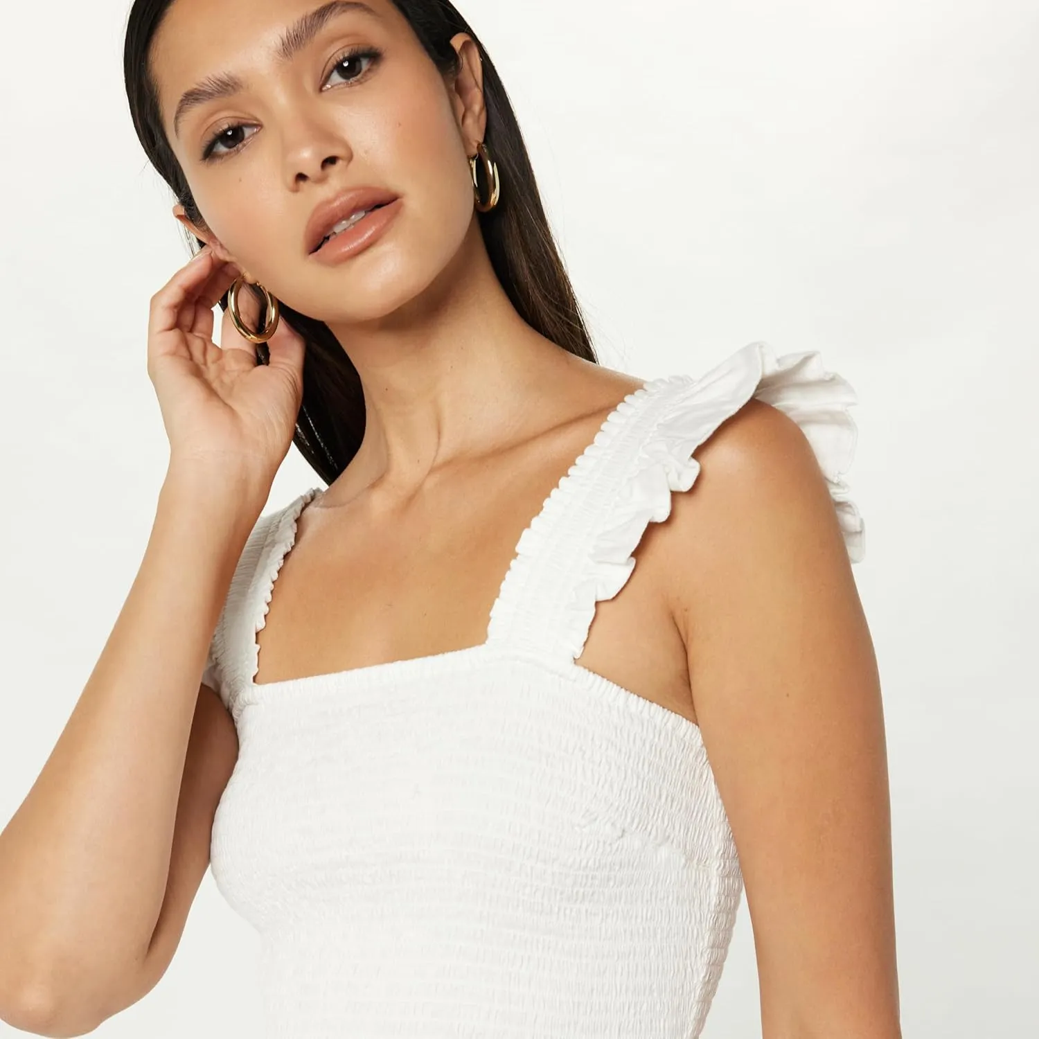 The Drop Women's Kari Ruffled-Shoulder Smocked Mini Dress