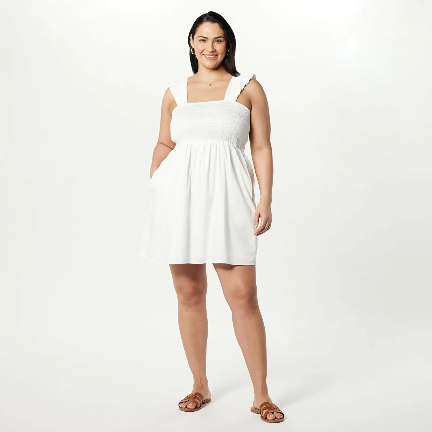 The Drop Women's Kari Ruffled-Shoulder Smocked Mini Dress