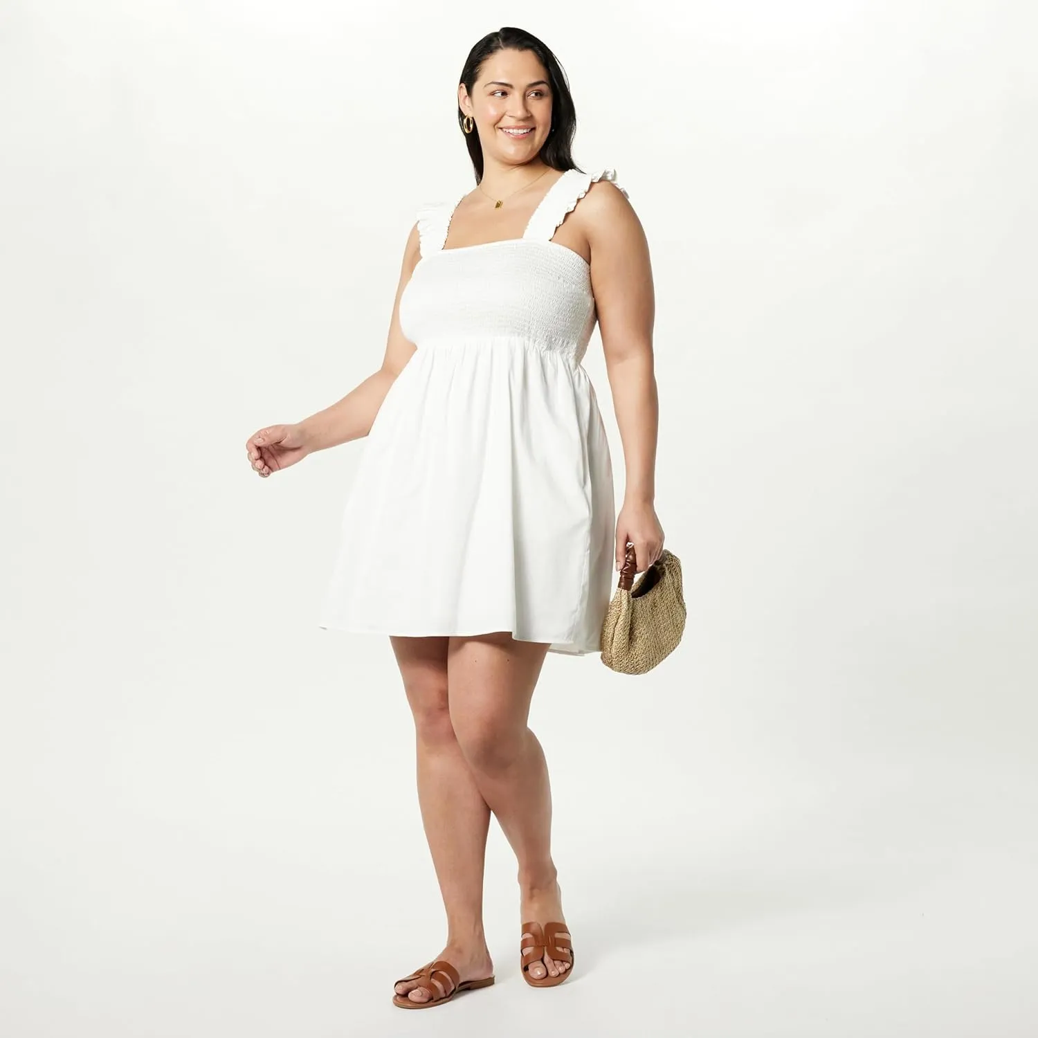 The Drop Women's Kari Ruffled-Shoulder Smocked Mini Dress