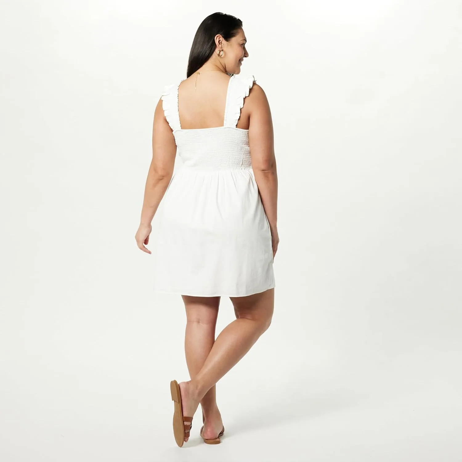 The Drop Women's Kari Ruffled-Shoulder Smocked Mini Dress