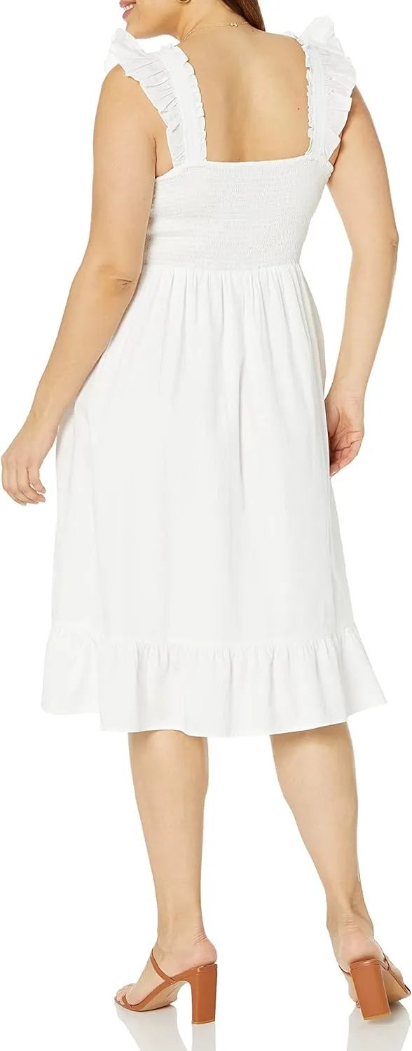 The Drop Women's Kimi Ruffled Shoulder Smocked Midi Dress
