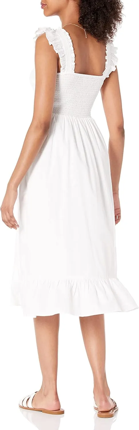 The Drop Women's Kimi Ruffled Shoulder Smocked Midi Dress
