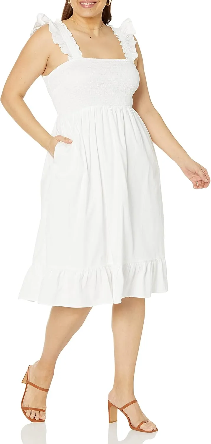 The Drop Women's Kimi Ruffled Shoulder Smocked Midi Dress