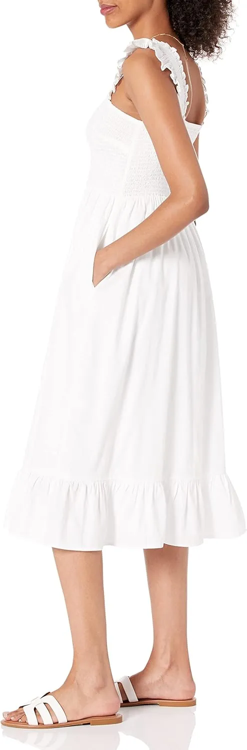 The Drop Women's Kimi Ruffled Shoulder Smocked Midi Dress