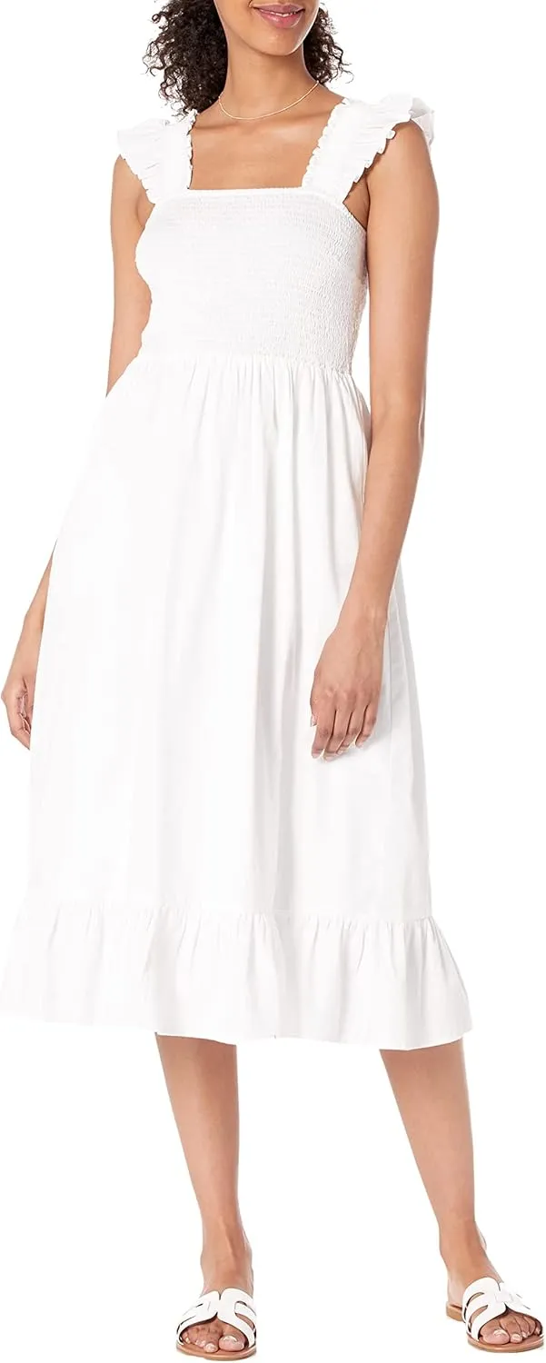 The Drop Women's Kimi Ruffled Shoulder Smocked Midi Dress