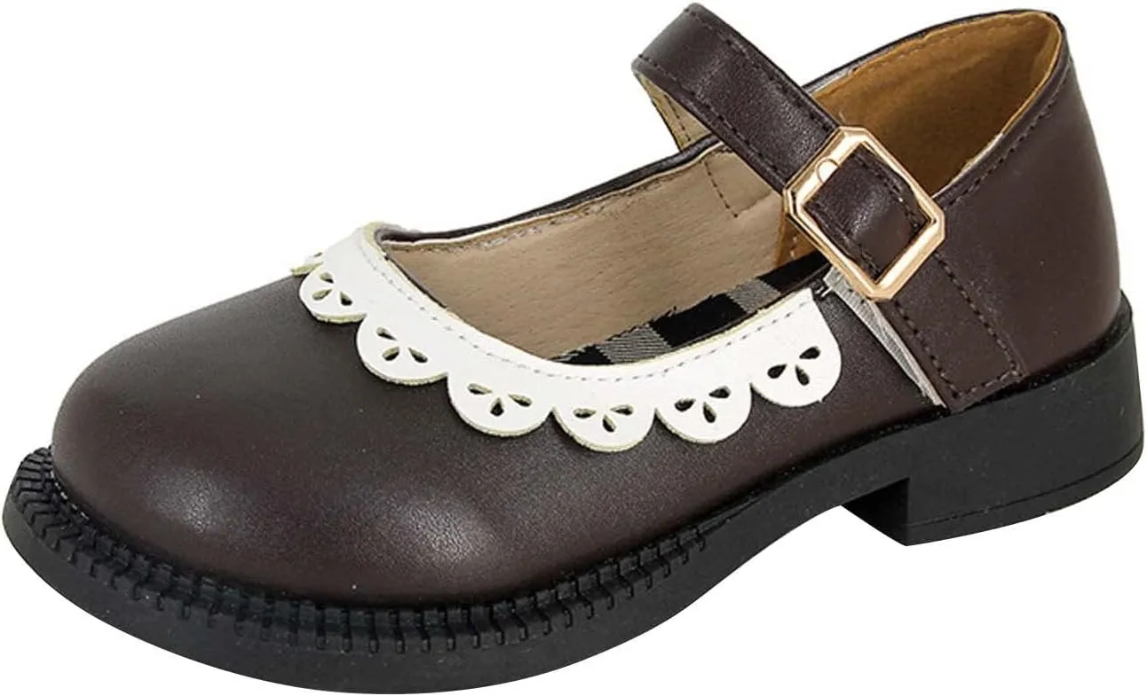 Toddler Girls Closed Toe Mary Jane School Uniform Shoes Toddler Flower Girl Dress Shoes Low Heels for Party Wedding