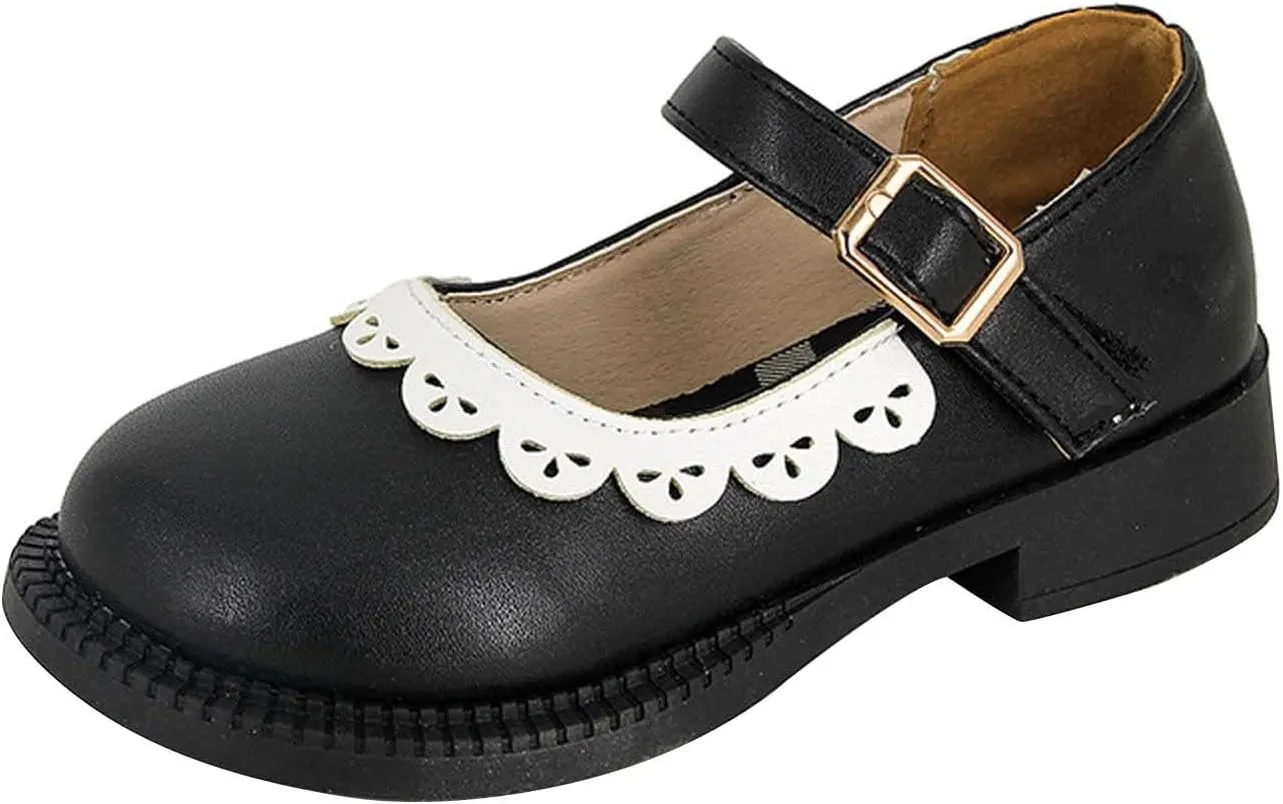 Toddler Girls Closed Toe Mary Jane School Uniform Shoes Toddler Flower Girl Dress Shoes Low Heels for Party Wedding