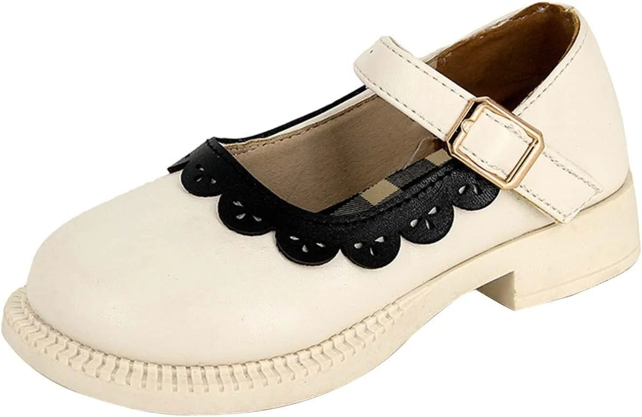 Toddler Girls Closed Toe Mary Jane School Uniform Shoes Toddler Flower Girl Dress Shoes Low Heels for Party Wedding
