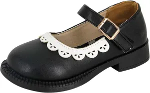 Toddler Girls Closed Toe Mary Jane School Uniform Shoes Toddler Flower Girl Dress Shoes Low Heels for Party Wedding