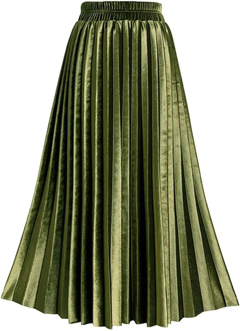 TONCHENGSD Women's High Elastic Waist Velvet Midi Long Pleated Swing Ruffled Skirt
