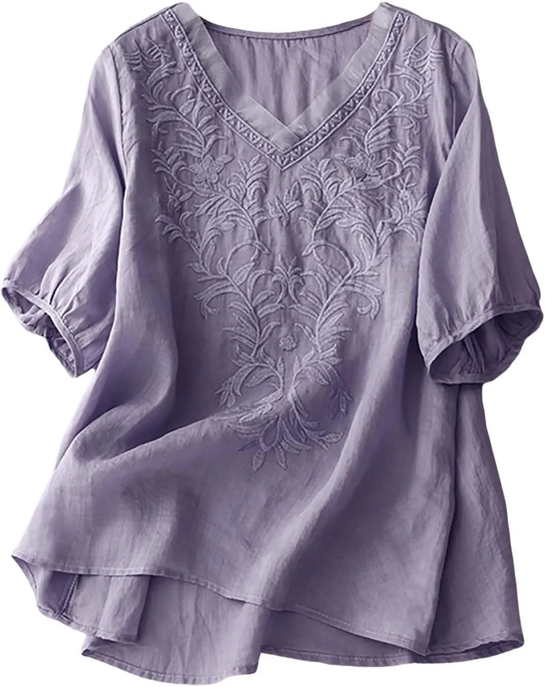 Tops for Women Trendy Summer 2025 Cotton Linen Embroidered T-Shirts Short Sleeve V Neck Blouses Casual Loose Fit Outfits