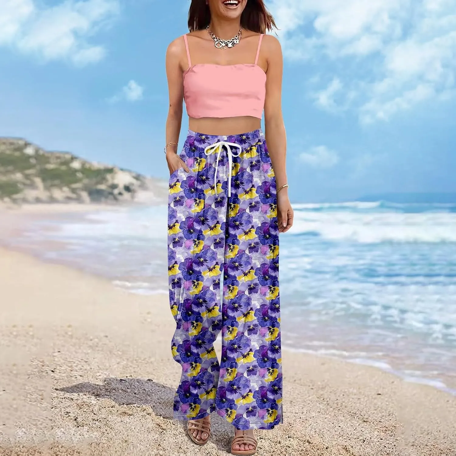 Travel Pants Women Relaxed Fit Baggy 2025 Casual Dressy Palazzo High Waist Trendy Trousers