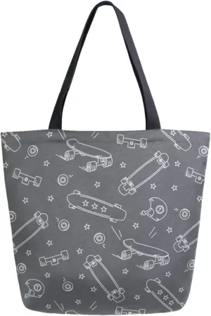 Trendy Extra Large Shoulder Grocery Tote Bag, Skateboard Longboards Black Floral Canvas Daily Handle Bag for Gym Yoga Weekender Picnic Beach Travel Kitchen Reusable Market Shopping