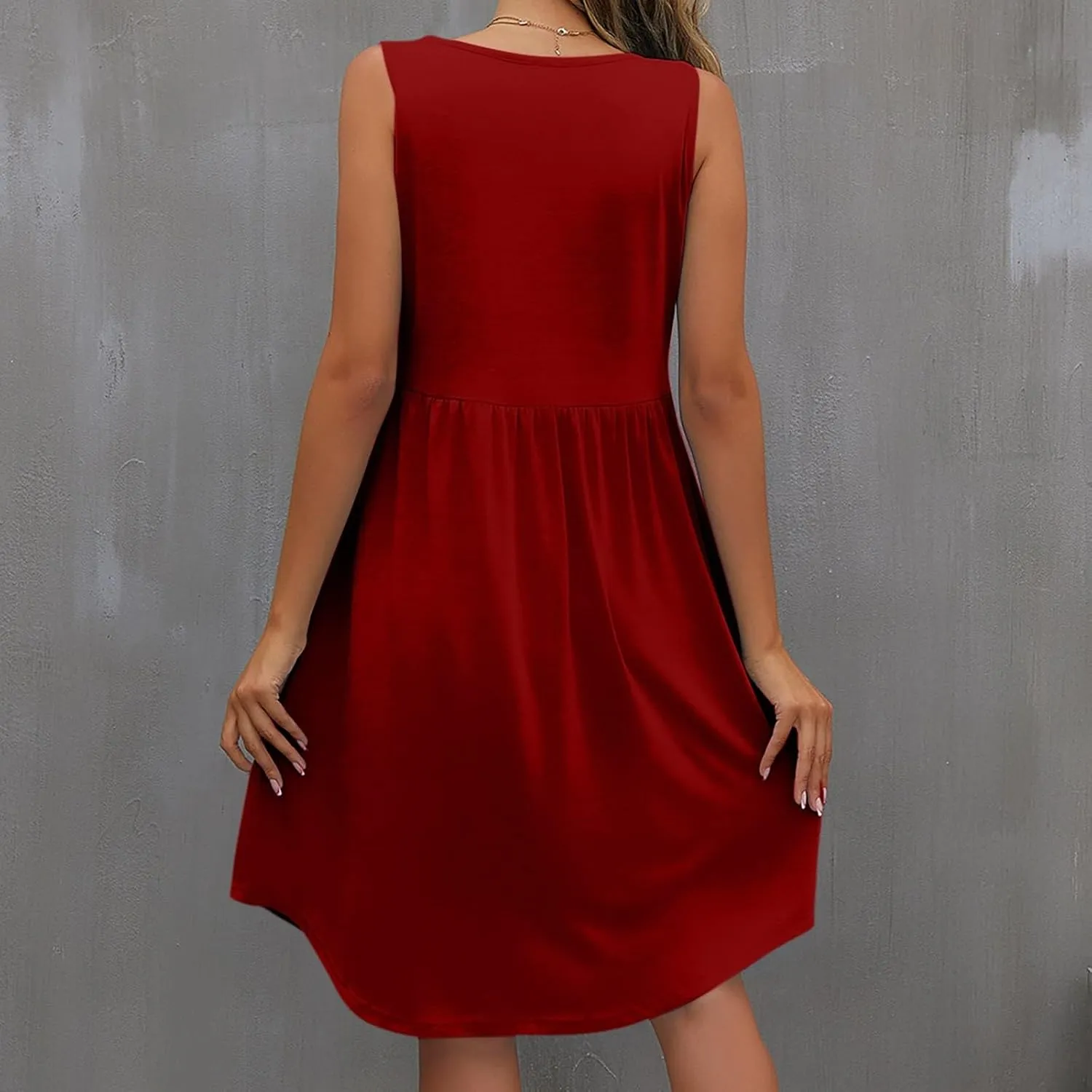 Trendy T Shirt Dress for Women Crewneck Sleeveless Mini Dress Relaxed Fit Flowy Dress Holiday Knee-Length Dress