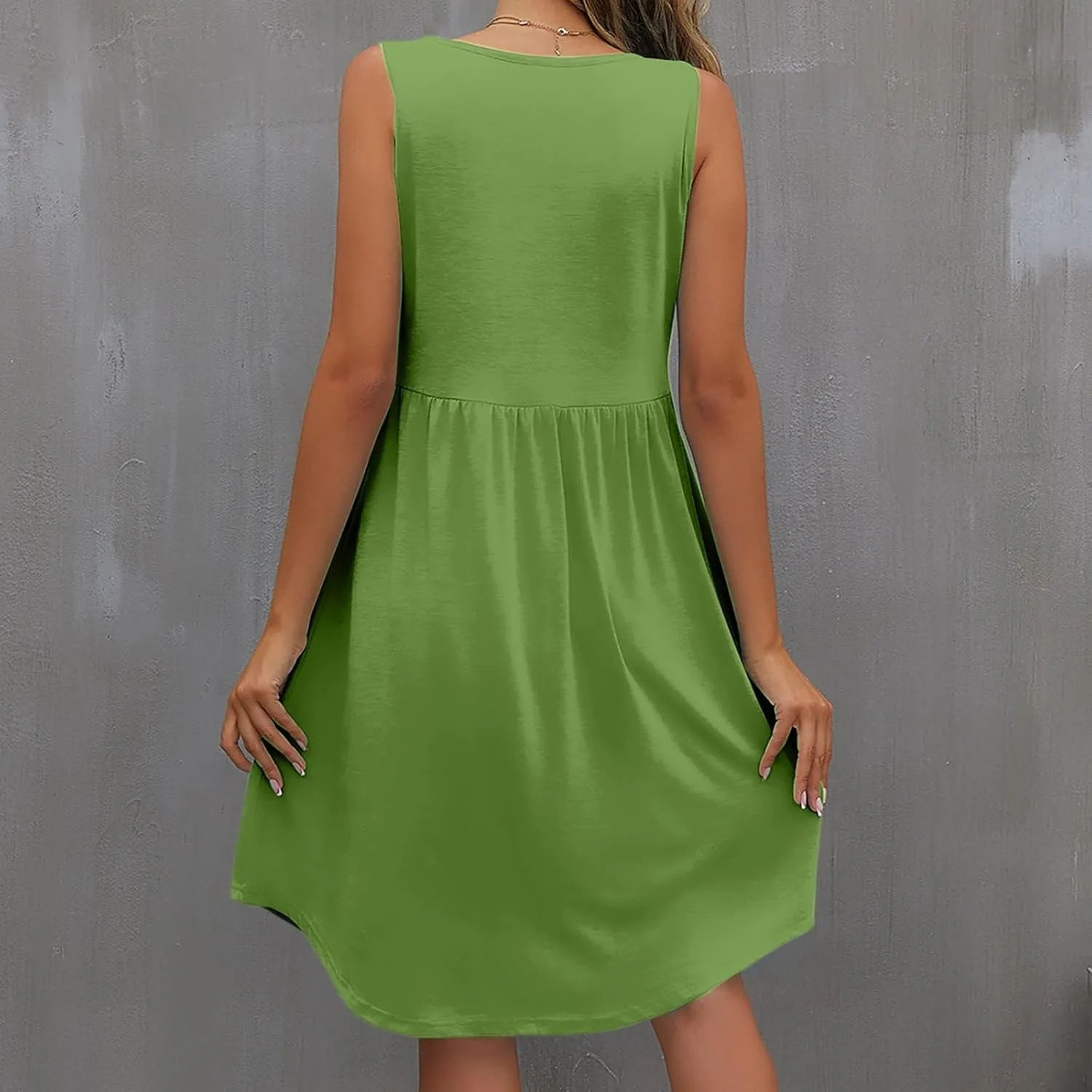 Trendy T Shirt Dress for Women Crewneck Sleeveless Mini Dress Relaxed Fit Flowy Dress Holiday Knee-Length Dress