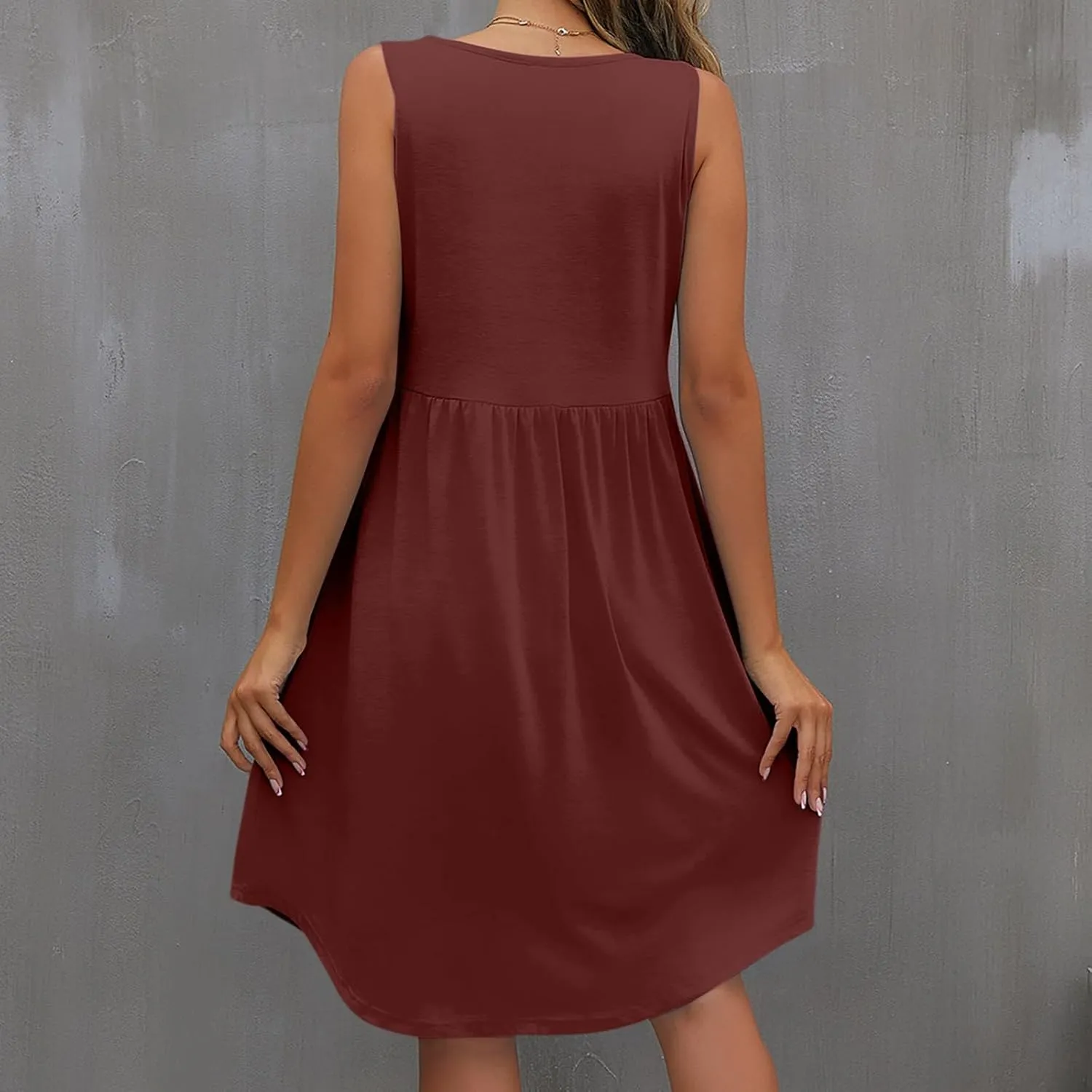 Trendy T Shirt Dress for Women Crewneck Sleeveless Mini Dress Relaxed Fit Flowy Dress Holiday Knee-Length Dress