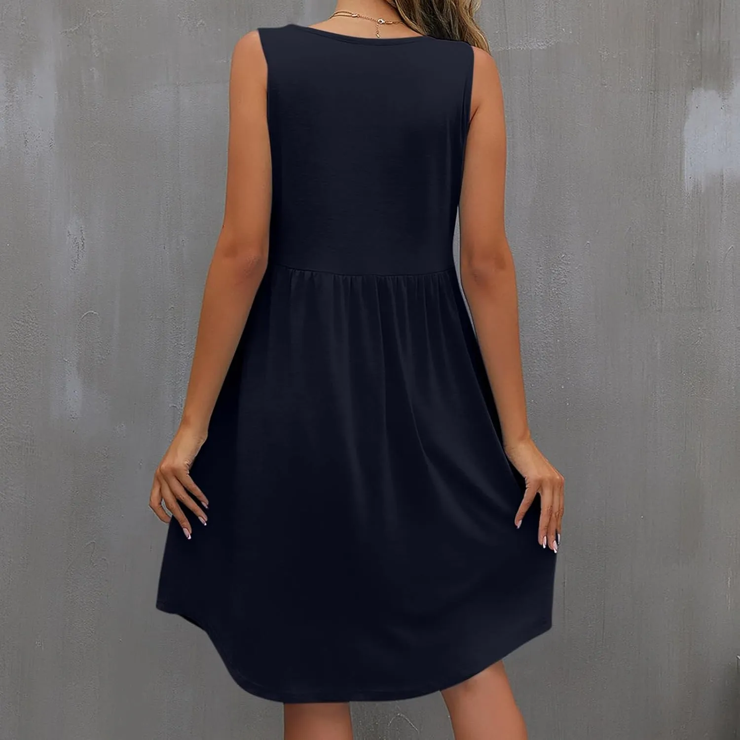 Trendy T Shirt Dress for Women Crewneck Sleeveless Mini Dress Relaxed Fit Flowy Dress Holiday Knee-Length Dress
