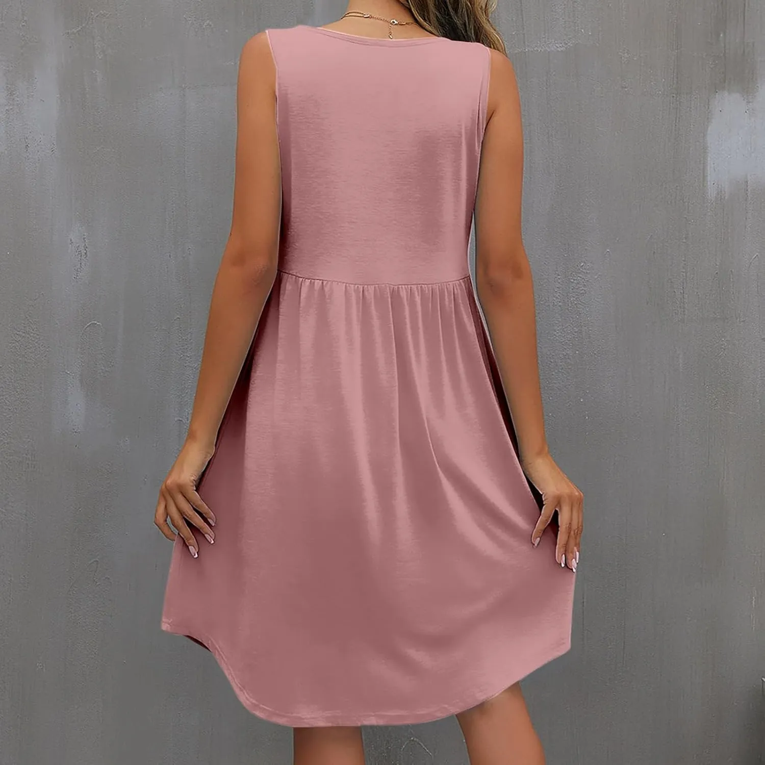 Trendy T Shirt Dress for Women Crewneck Sleeveless Mini Dress Relaxed Fit Flowy Dress Holiday Knee-Length Dress