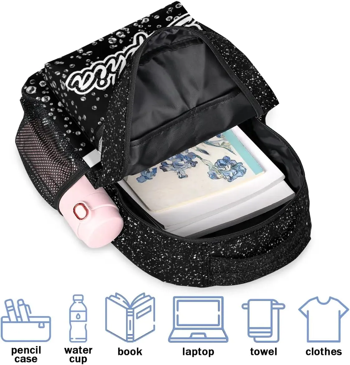 TropicalLife Custom Cheer Backpack for Cheerleader, Personalized Cheer Shoulder Bag with Name, Cheerleading Gifts for Teams, Black Glitter