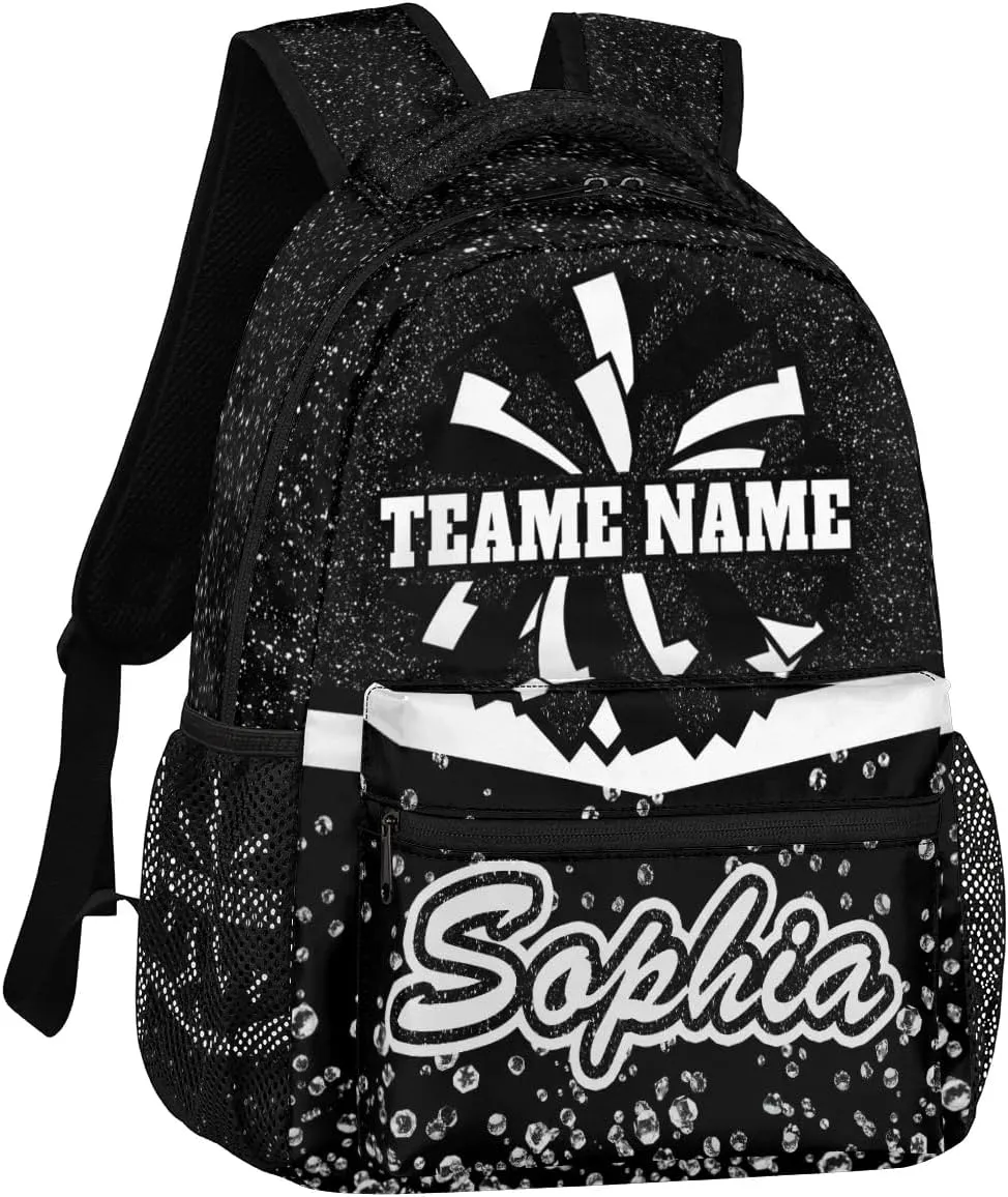 TropicalLife Custom Cheer Backpack for Cheerleader, Personalized Cheer Shoulder Bag with Name, Cheerleading Gifts for Teams, Black Glitter