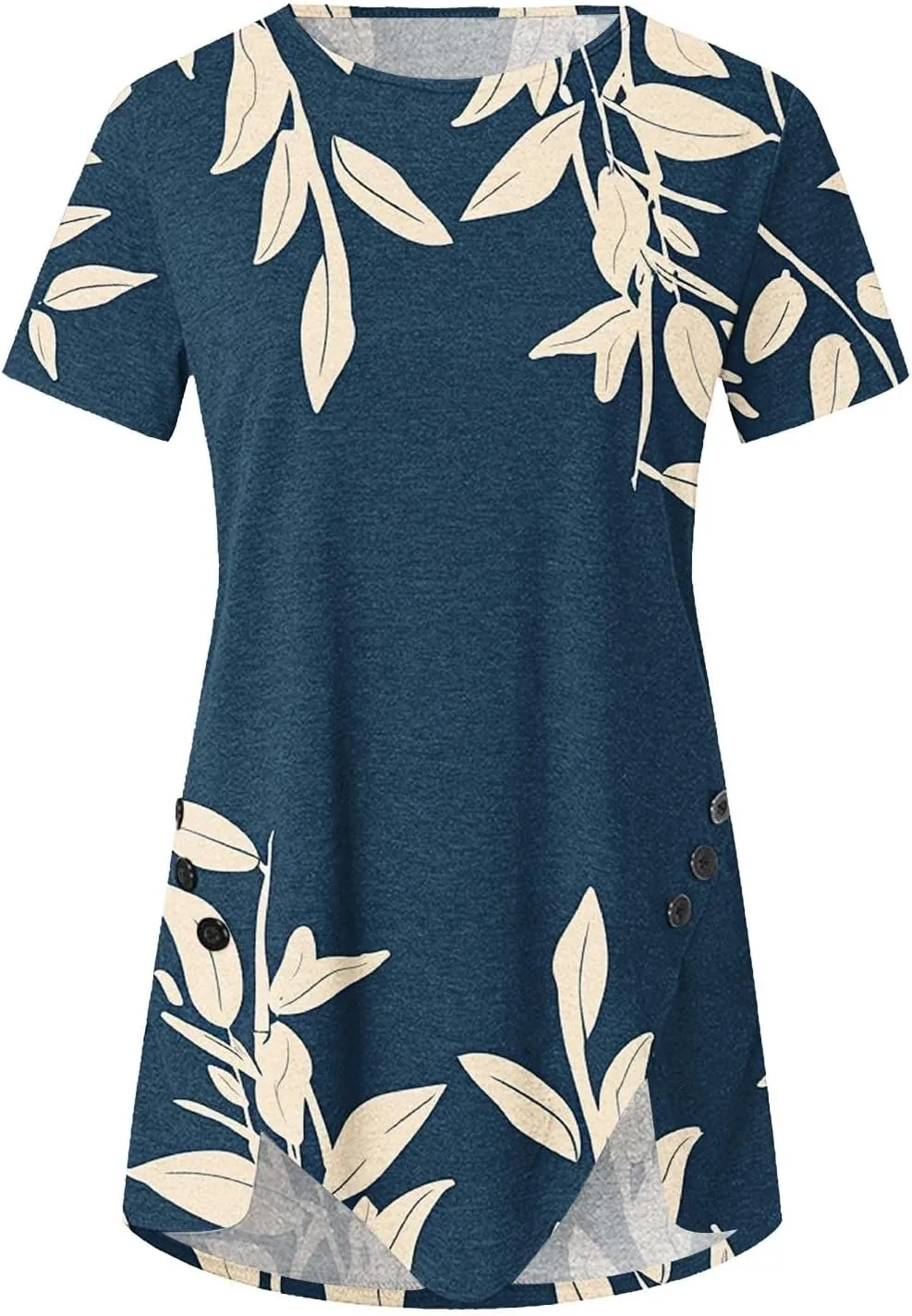 Tunic Tops for Women Loose Fit Dressy Short Sleeve Crew Neck T Shirts Summer Floral Graphic Tees Irregular Hem Blouse