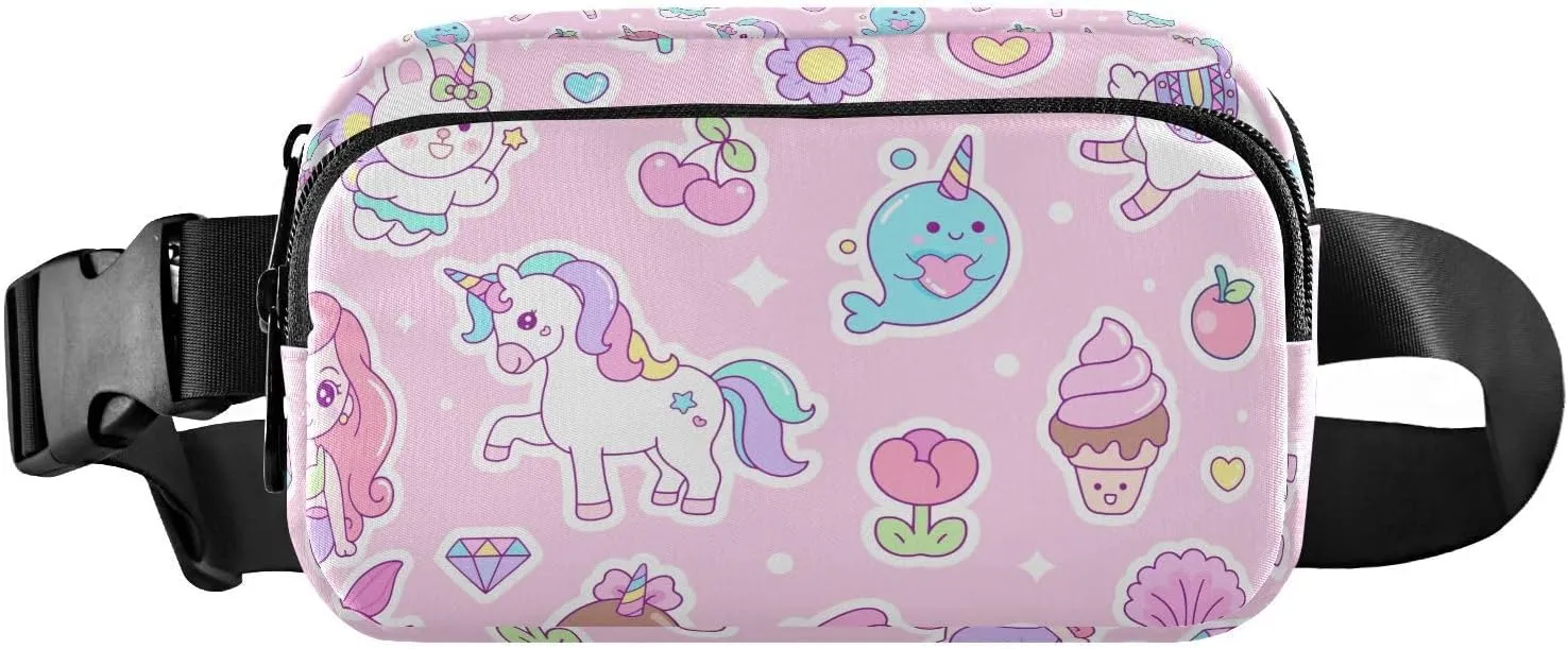 Unicorn Pink Fanny Pack for Women Men Crossbody Belt Bag Fashion Waist Packs Purse with Adjustable Strap Bumbags for Workout Travel Outdoors