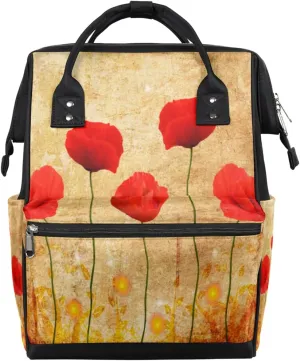 Vintage Red Flowers Diaper Bag Tote Large Capacity Waterproof with Adjustable Shoulder Strap and Pram Straps Mommy Bag for Hospital Beach Weekender Travel