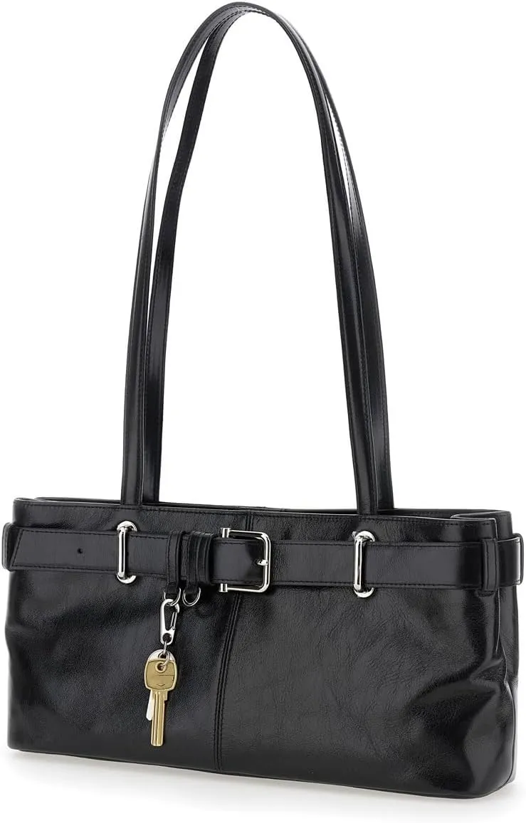 Vintage Shoulder Bag for Women Y2K Underarm Purse with Belt Buckle Small Satchel Tote Handbag