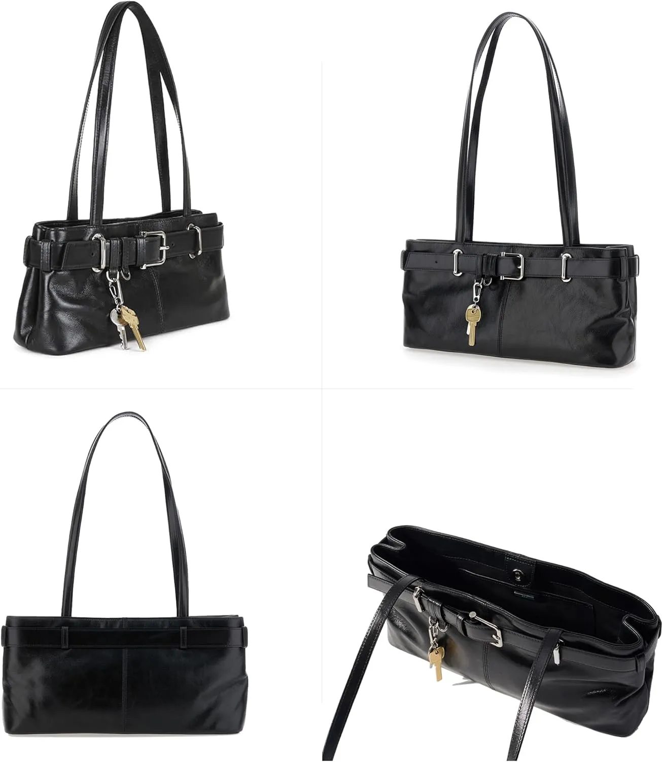 Vintage Shoulder Bag for Women Y2K Underarm Purse with Belt Buckle Small Satchel Tote Handbag
