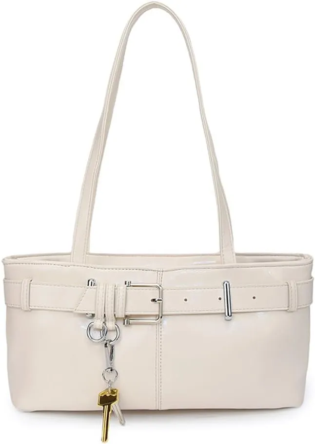 Vintage Shoulder Bag for Women Y2K Underarm Purse with Belt Buckle Small Satchel Tote Handbag