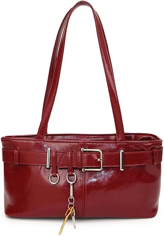 Vintage Shoulder Bag for Women Y2K Underarm Purse with Belt Buckle Small Satchel Tote Handbag