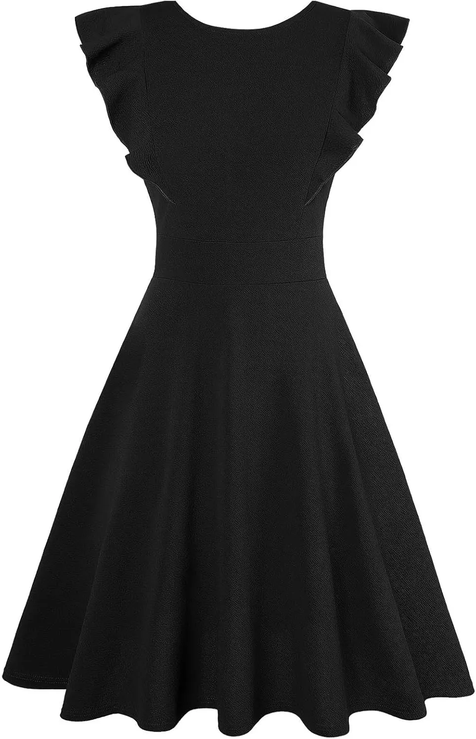 Vintage Summer Dress for Women High Waisted A Line Midi Dresses Round Neck Ruffle Short Sleeve Office Outfits