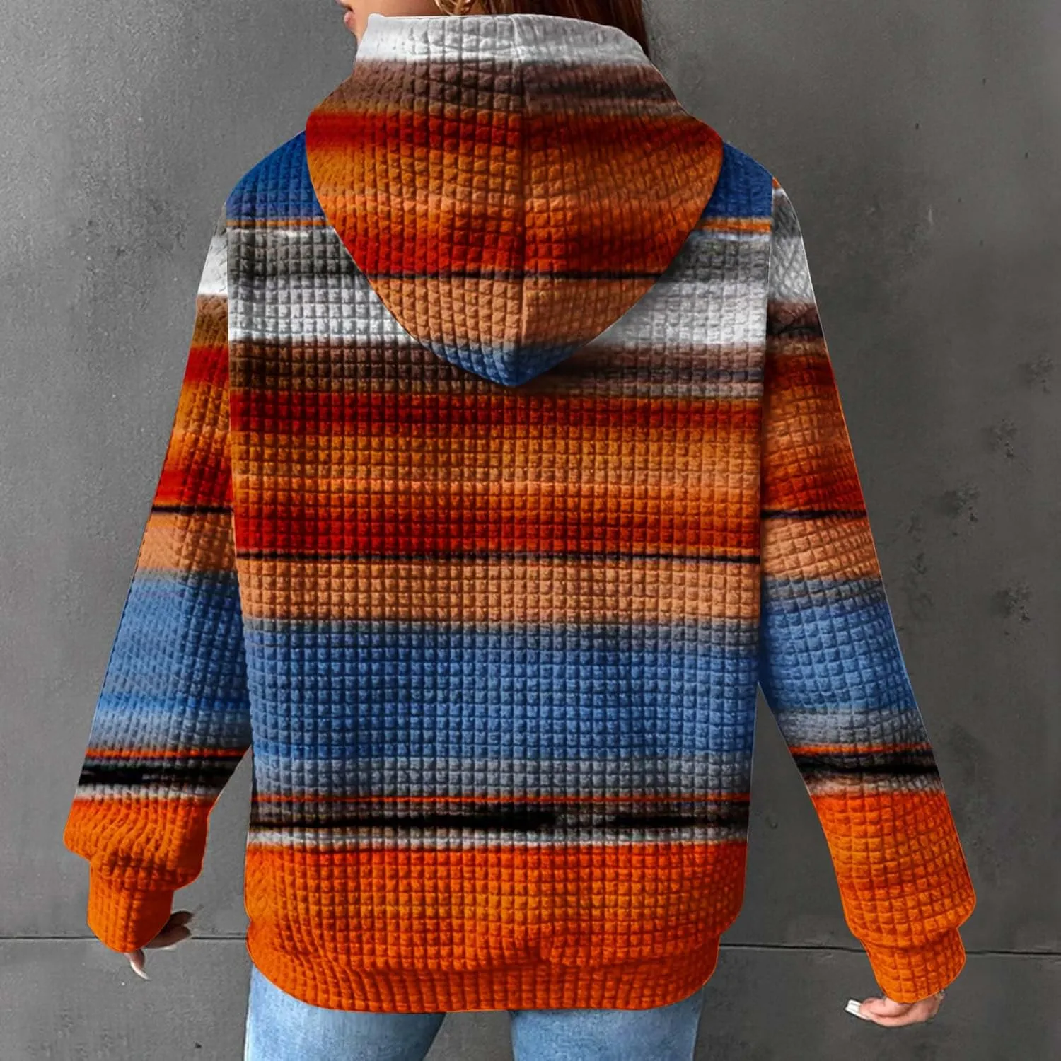 Waffle Hoodie for Women Multicolored Comfy Hoodies Casual Trendy Sweatshirt Loose Fit Pullover Tops with Pocket