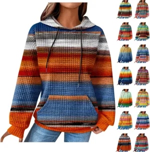 Waffle Hoodie for Women Multicolored Comfy Hoodies Casual Trendy Sweatshirt Loose Fit Pullover Tops with Pocket