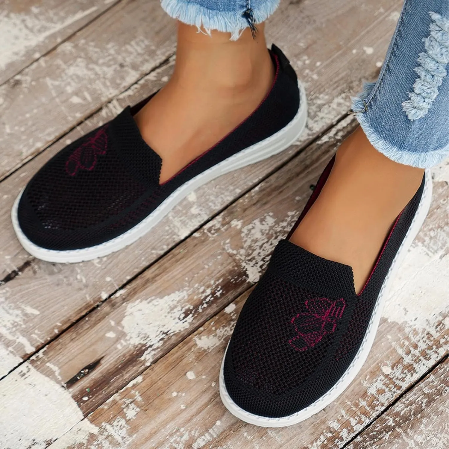 Walking Sneakers for Women 2023 White Black Slip On Tennis Shoes Female Womens Shoes Slip On Wide Width Size 10 1/2 Women's Fashion Sneakers Returns Women's Everyday Winter Shoes