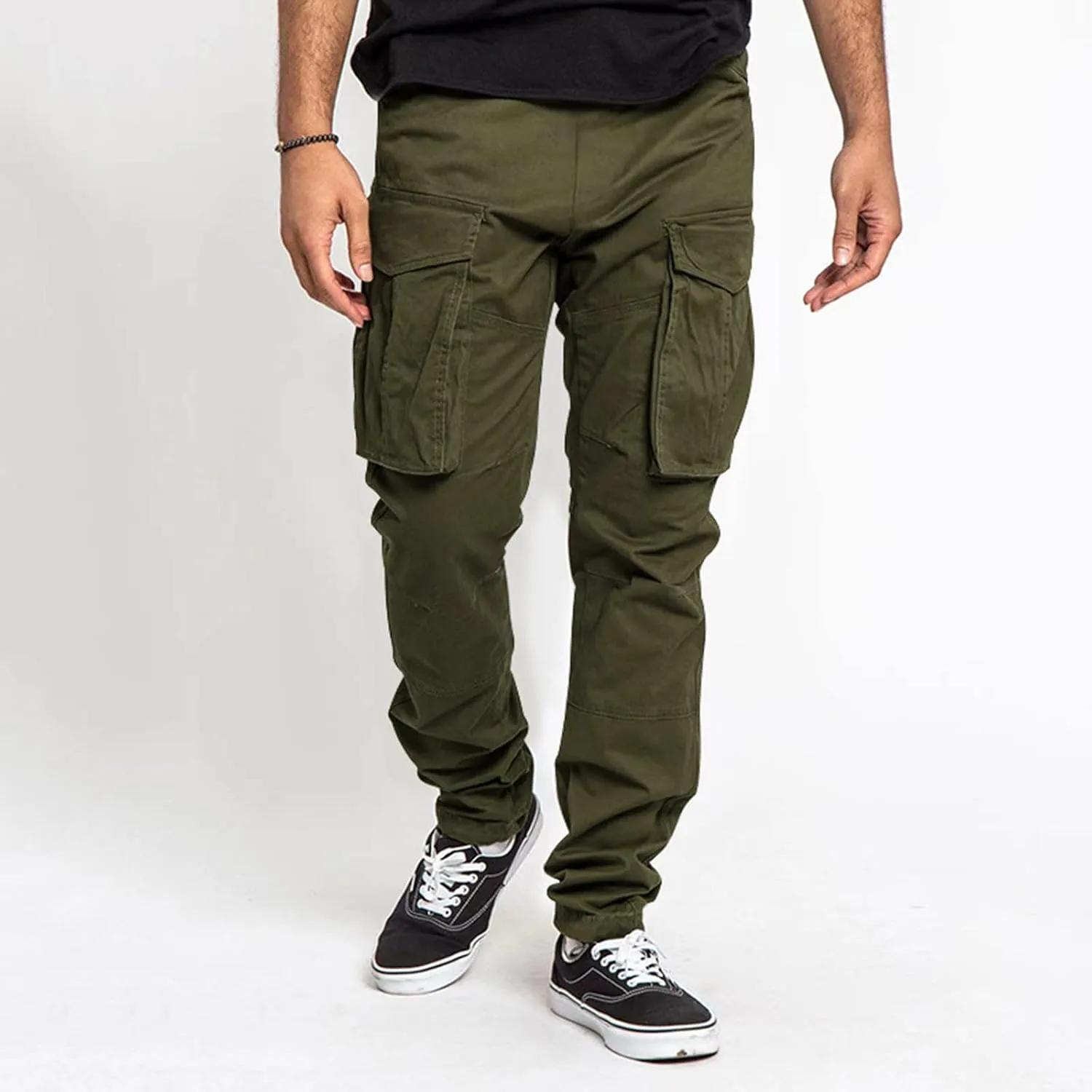 Weatherproof Men's Pants Mens Casual Elastic Drawstring Cargo Pants Lightweight Relaxed Fit Cotton Workout Sweatpants