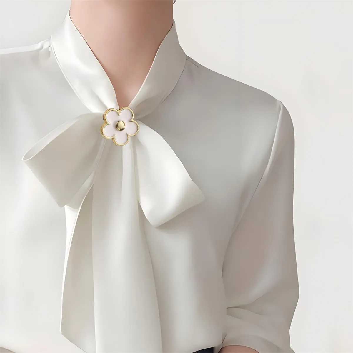 White Black Daisy Flower Scarf Ring Clips Brooch Pin for Women Alloy Silver Gold Plated Enamel Fashion Floral Shawl SlideTies Clip for T-Shirt Dress Accessories