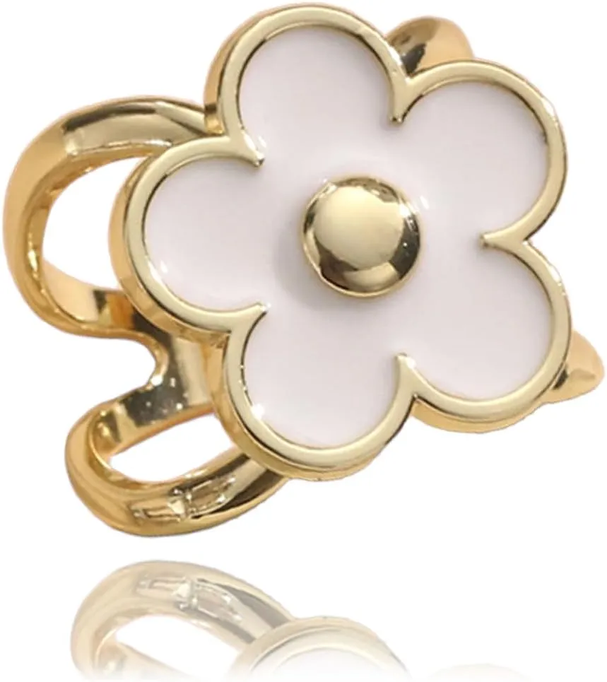 White Black Daisy Flower Scarf Ring Clips Brooch Pin for Women Alloy Silver Gold Plated Enamel Fashion Floral Shawl SlideTies Clip for T-Shirt Dress Accessories