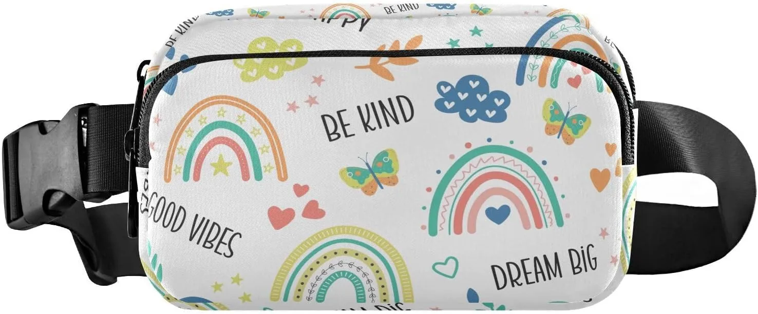 White Rainbow Fanny Pack for Women Men Crossbody Belt Bag Fashion Waist Packs Purse with Adjustable Strap Travel Chest Bag for Shopping Traveling