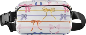 White Stripes Bows Fanny Pack for Women Men Crossbody Belt Bag Fashion Waist Packs Purse with Adjustable Strap Bum Bag for Outdoors Workout Travel