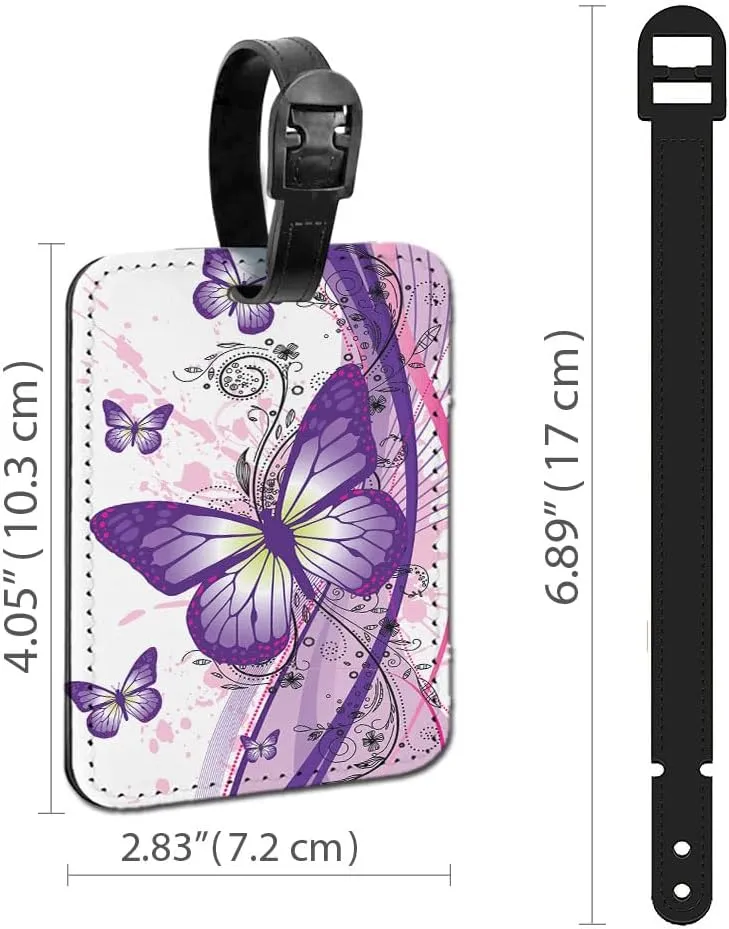 WIRESTER Set of 2 PU Leather Luggage Tag Name Tag Bag Tag for Travel Suitcase Baggage Luggage - Purple Butterfly, Sunflowers