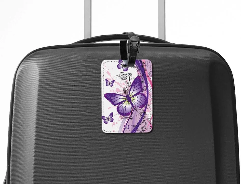WIRESTER Set of 2 PU Leather Luggage Tag Name Tag Bag Tag for Travel Suitcase Baggage Luggage - Purple Butterfly, Sunflowers