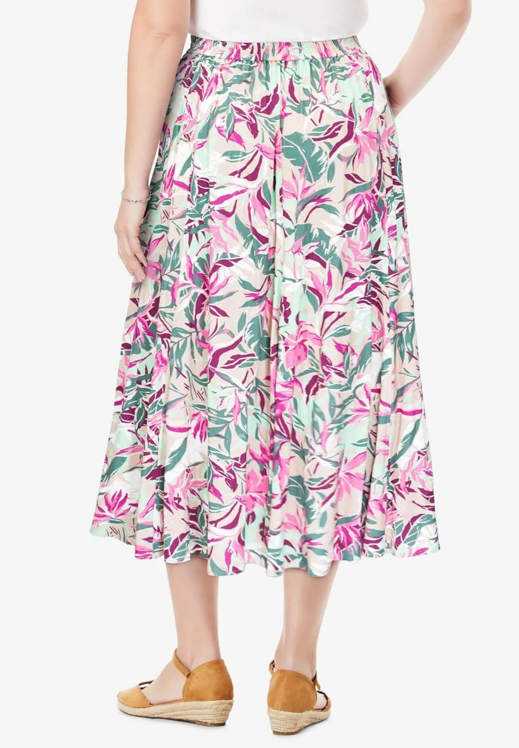 Woman Within Plus Size Print Linen-Blend Midi Skirt (Petite Available)