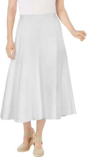 Woman Within Plus Size Print Linen-Blend Midi Skirt (Petite Available)
