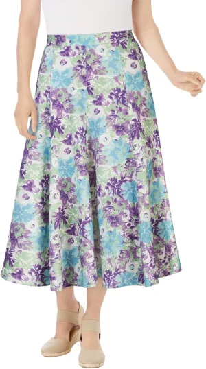 Woman Within Plus Size Print Linen-Blend Midi Skirt (Petite Available)