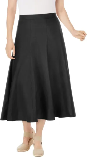 Woman Within Plus Size Print Linen-Blend Midi Skirt (Petite Available)