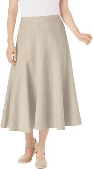 Woman Within Plus Size Print Linen-Blend Midi Skirt (Petite Available)